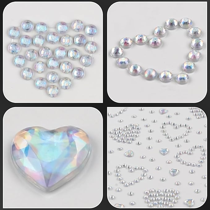 3 Sheets Self Adhesive Face Gems Stickers, Heart Gems Rhinestones Stickers, Bling Jewels for Makeup, Crafts, Home Decor Scrapbooking Embellishments(Laser Rhinestones)