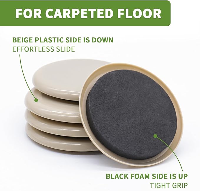 COVERCORNER Furniture Sliders for Hardwood Floors, Furniture Sliders for Carpeted Floors, 8 PCS 3 1/2 inch Combo Pack, Sliders for Moving Furniture, Furniture Movers Sliders