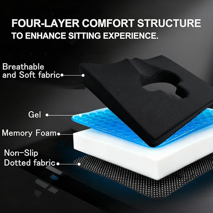 Rivquvi Gel Wheelchair Seat Cushion,Bed Sore Cushions for Butt,Office Chair Pressure Sore cushion,Memory Foam Pillow for bed,Pressure Ulcer Pain Relief,Relieve Sciatica,Coccyx,Washable Cover/Set Black