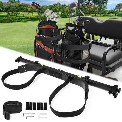 Golf Cart Rear Seat Bag Holder Bracket Attachment for Most 2+2 Golf Cart Rear Seat with 1 Inch Square Tube, No Drilling Golf Cart Bag Attachment for EZGO Club Car Yamaha Golf Carts, Metal/Stable