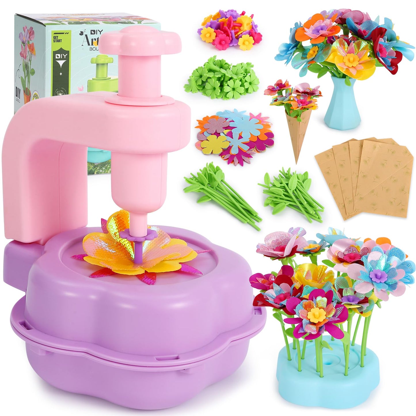Flower Craft Kits for Girls - Arts and Crafts for Kids Ages 4-8, Gifts for 4 5 6 7 8 9 Year Old Girls, Mess-Free Art Craft Activity Toys, Kids Flower Making Kit, DIY Creative Toys Gifts for Toddler