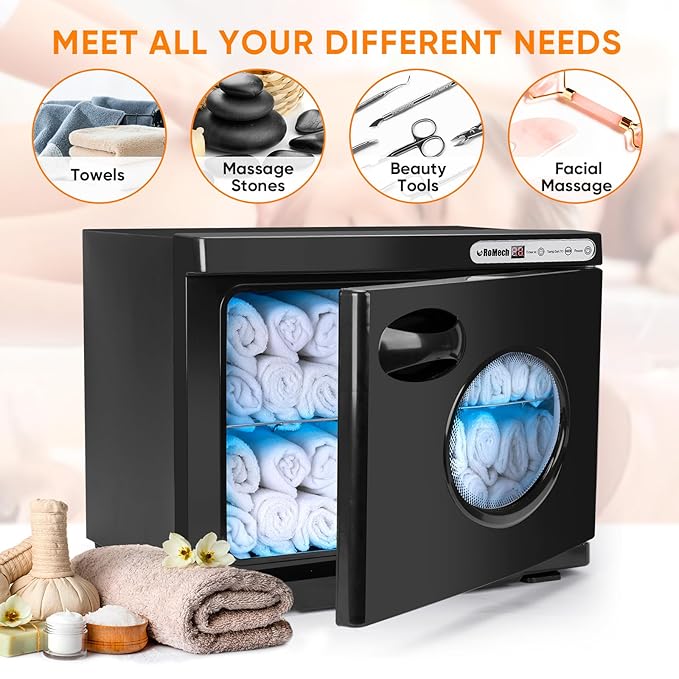 ROMECH 23L Hot Towel Warmer Cabinet, Professional Towel Heater with LED Temperature Display Setting, Extra Large Capacity Towel Warmers for Spa Massage Salon Home (Black, 23L)