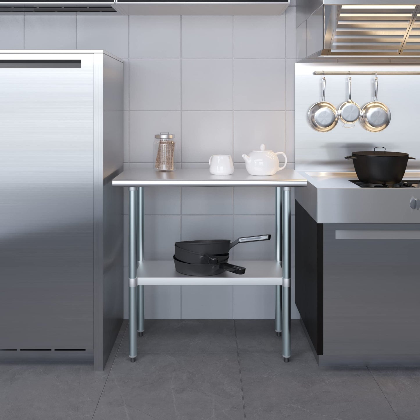 AmGood 18 in. x 36 in. Stainless Steel Work Table | Metal Kitchen Food Prep Table | NSF