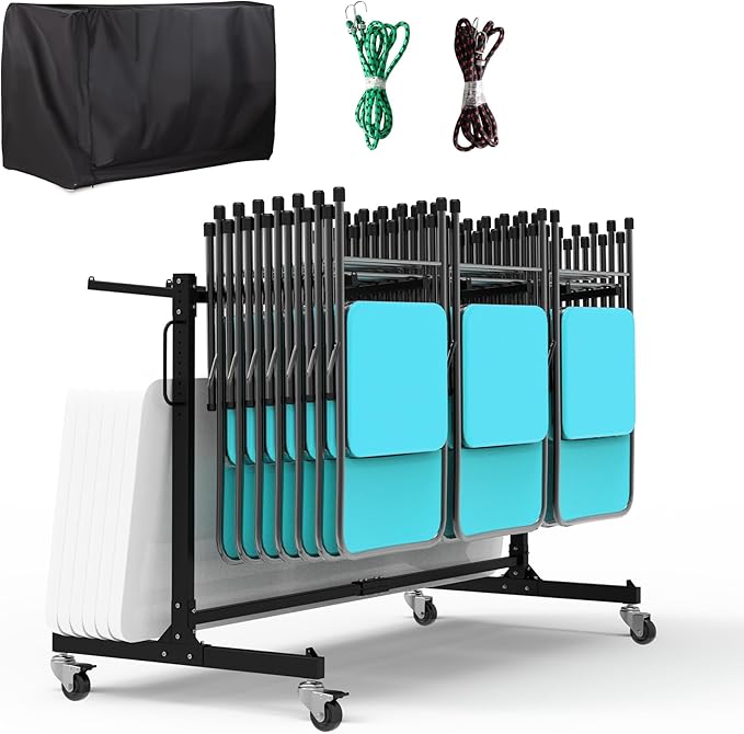 Eastrexon Folding Chair Rack, Heavy-Duty Folding Chair Cart with Swivel Wheels, 600 LBS Capacity for 12 Tables or 42 Chair...