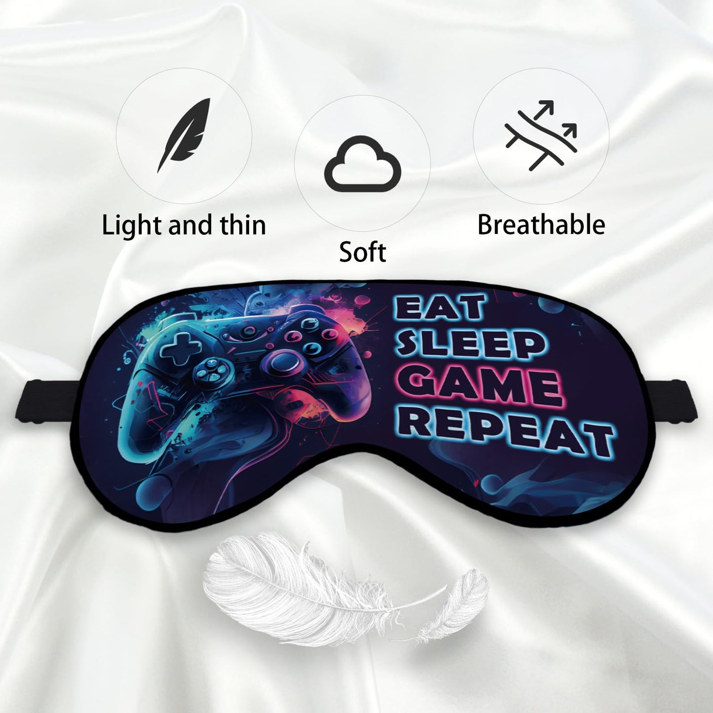 Kdqua Kids Eye Mask for Sleeping Sleep Mask for Boys Kids Teens Girls, Gamer Silk Blackout Eye Mask for Sleeping, Watercolor Game Theme Adjustable Straps Soft Lightweight Sleep Mask
