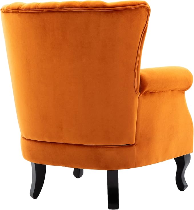 DM Furniture Velvet Accent Chairs Set of 2 with Arm Comfy Living Room Chair Mid-Century Modern Wingback Side Chair Single Sofa Couch for Bedroom Guest Room, Orange