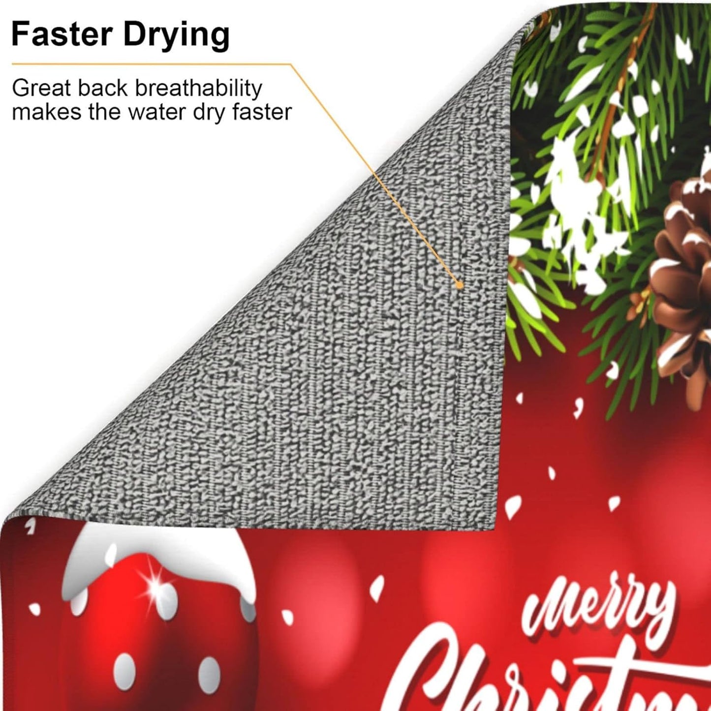 Christmas Dish Drying Mat Red for Kitchen Counter Ball Fir Branch Absorbent 16x18 Inch Microfiber Dishes Protector Dry Draining Pad Reversible Washable…