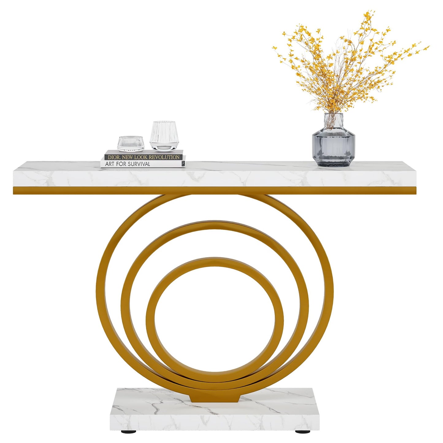Tribesigns 41-Inch Gold Entryway Table, Modern Console Table Narrow Long, Contemporary Accent Table for Living Room, Hallway, Entrance, Faux Marble Veener Top