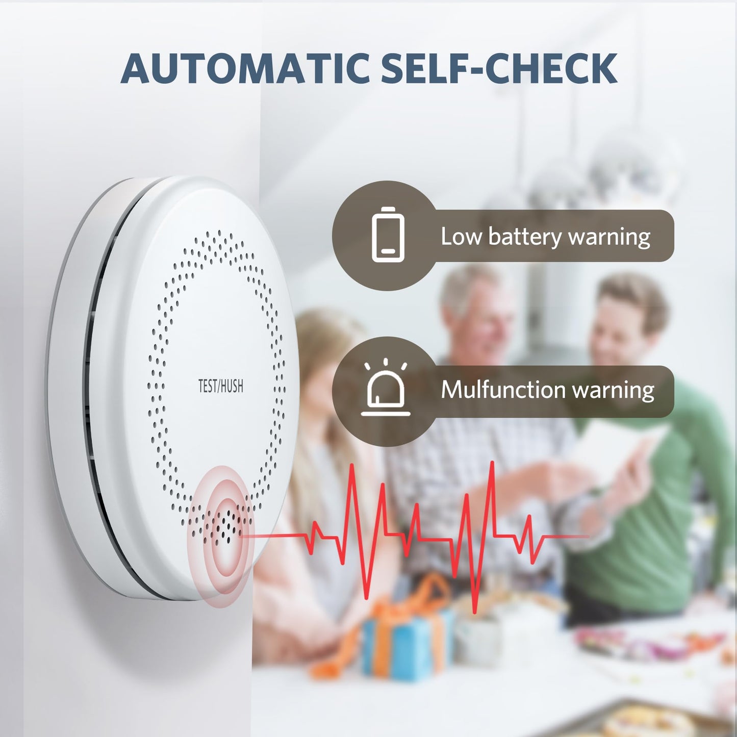 Smoke Detector Carbon Monoxide Detector Combo 10 Year Battery, HATHEPHS Slim Smoke Alarm CO Detector with Large Test/Silence Button, Adhesive & Screws Included