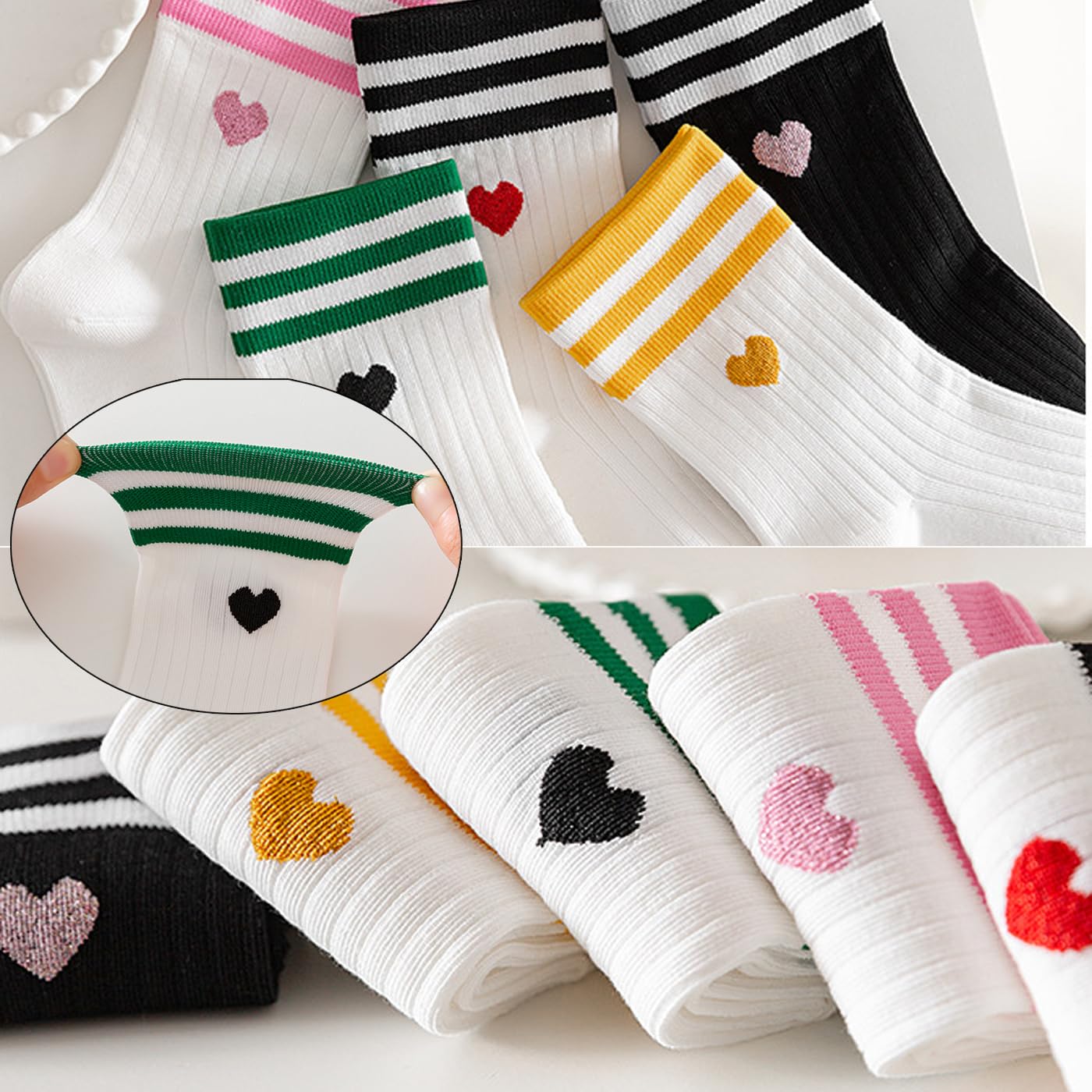 CHUNFO Cute Heart Red Ankle Womens Athletic Colorful Striped Socks Novelty Big Kid Crew Sock 4 & More Pairs