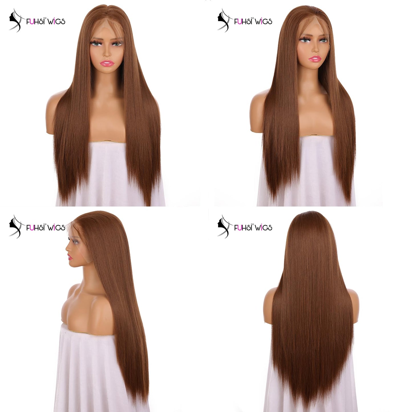 FUHSI 13  6 Dark Brown Wigs Synthetic Hair Real Natural Wig For Women - Soft & Smooth, Tangle-Free Straight Lace Front Wig,Elast
