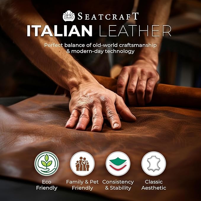 Seatcraft Anthem Italian Leather Sofa w/Fold-Down Table, Living Room, Power Headrest, Power Recline, Tan Oak