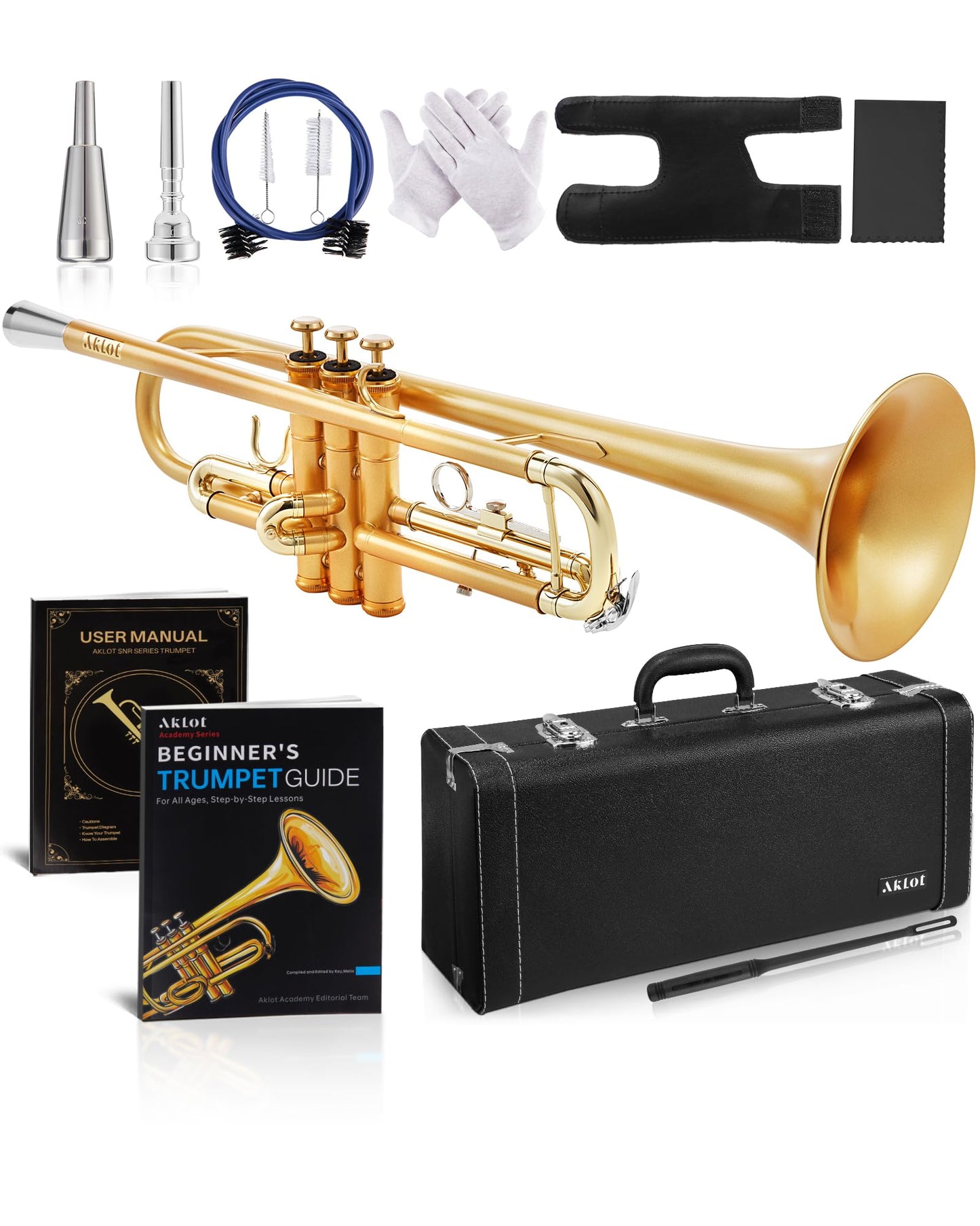 Aklot Weighted Leadpipe Bb Trumpet: Electroplated Nickel Pistons, Brushed Matte Gold, Leather Finger Guard, Weighted And Standar