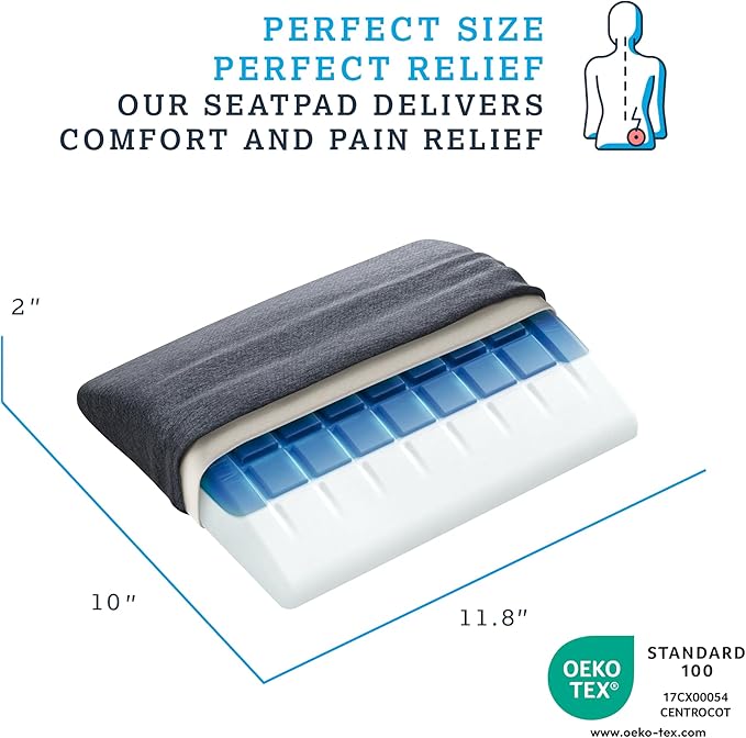 Technogel Lumbar Support Cushion – Cooling Gel Back Cushion for Office Chair, Car, Airplane – Sciatica & Lower Back Pain Relief – Ergonomic Support for Long Sitting, Office Workers, Drivers, Gamers
