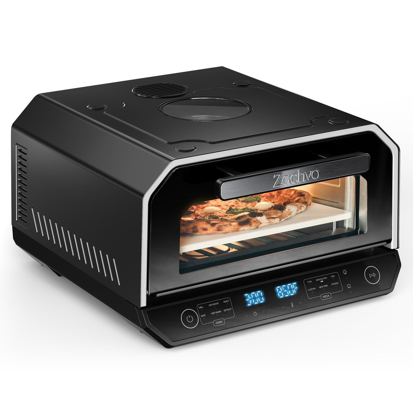 Indoor Pizza Oven, 12 Inch Pizza in 90 Seconds, Heats up to 850°F Pizza Maker, 12-in-1 Multi-Function with Bake, Roast, Grill & Dehydrate, 12 Touchscreen Presets, Pizza Stone & Peel Included, Black
