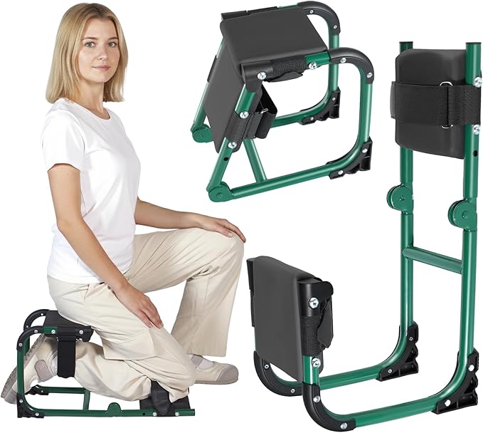 LemZodo Garden Kneeler and Seat, Ergonomic 2-in-1 Foldable Knee Seat, Gardening Stool with Soft Adjustable Kneeling Pad, Gardening Gifts for Women Mom Men Seniors