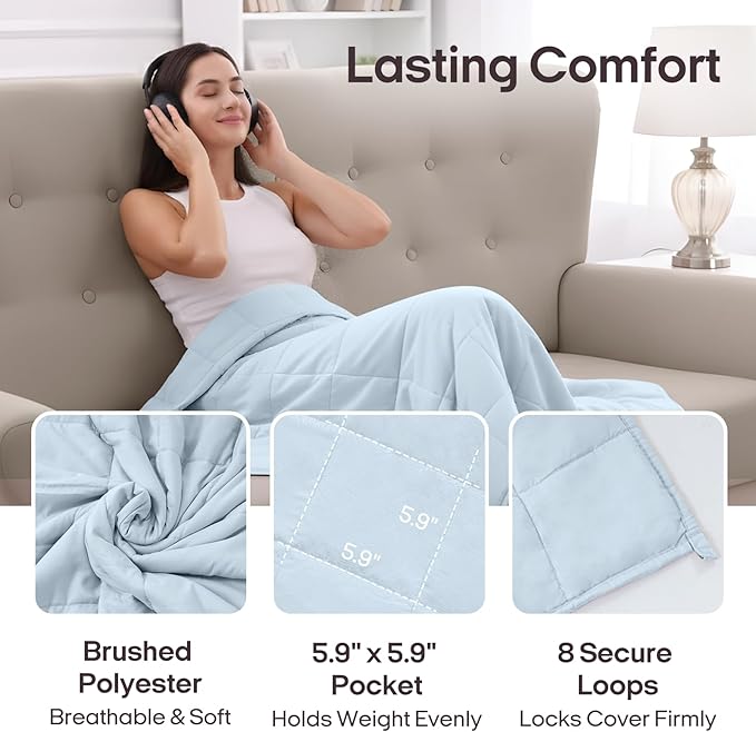 ZonLi Weighted Blanket for Adults (48"x72", 12lbs, Cambridge Blue) Twin Size High Breathability Cooling Heavy Blanket, Soft Material with Premium Glass Beads, All-Season, Easy Care