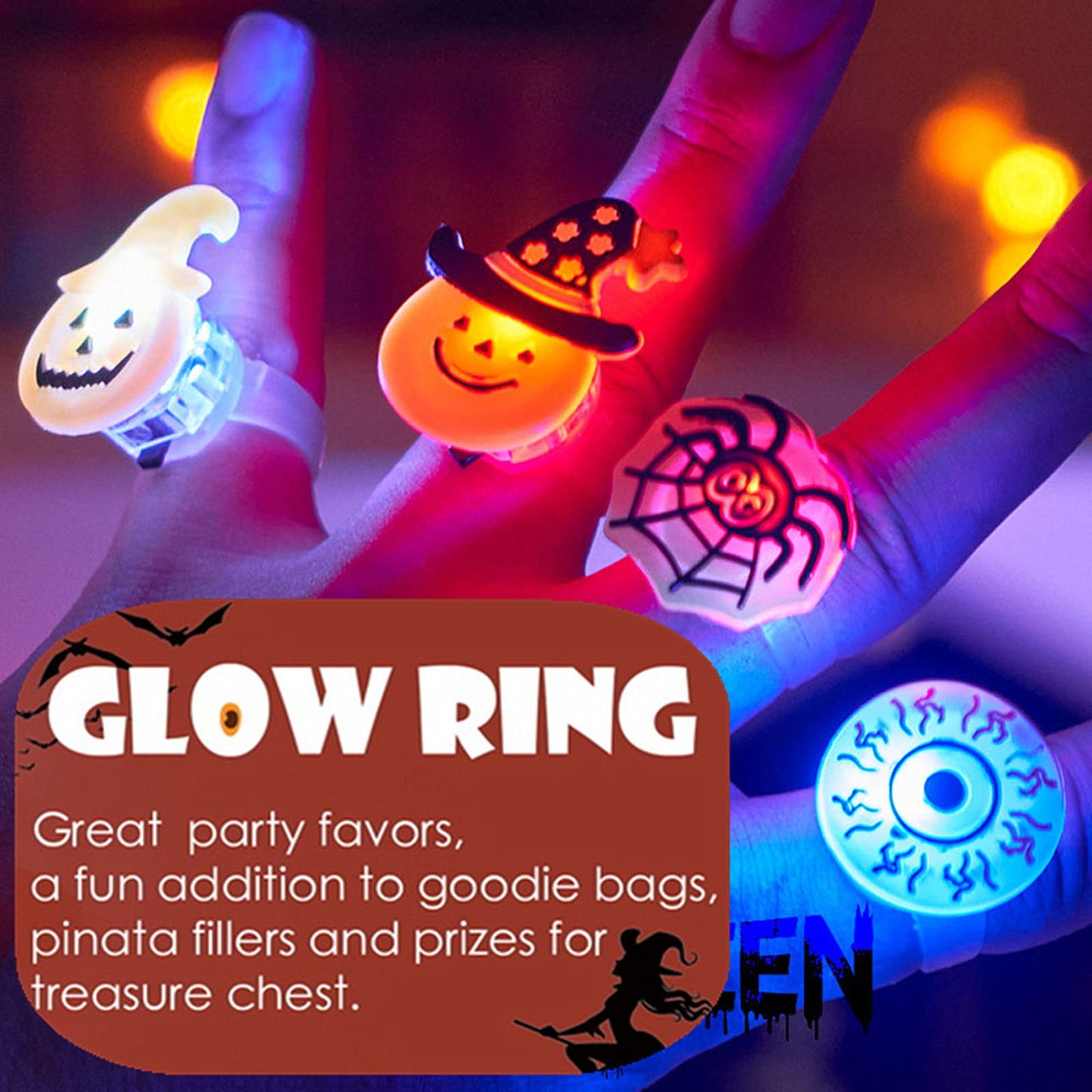 Halloween Light Up Rings 50Pcs Halloween Party Favors Light Up Toys luminous Flash Finger LED Ring Blinking Jelly Rubber Ring for Kids Adults