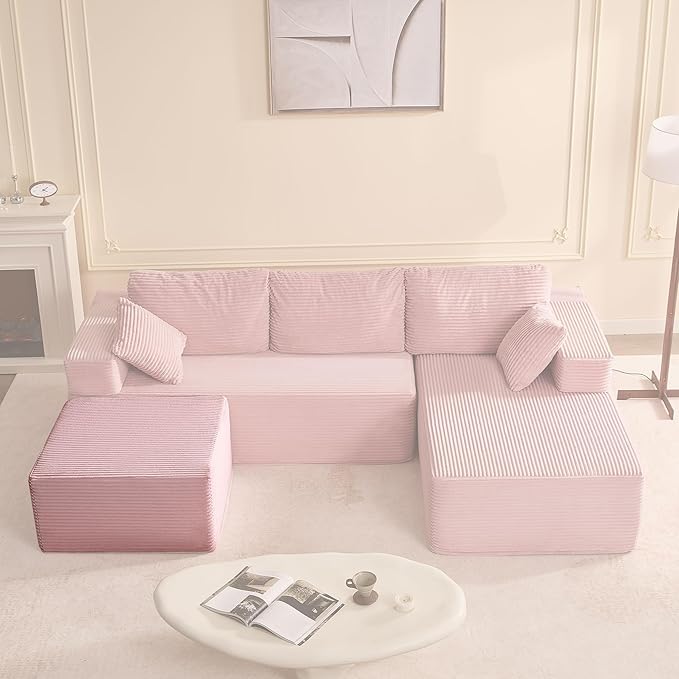 Afuson Cozy Square Ottoman, Comfortable Seating, No Assembly Required, Pink