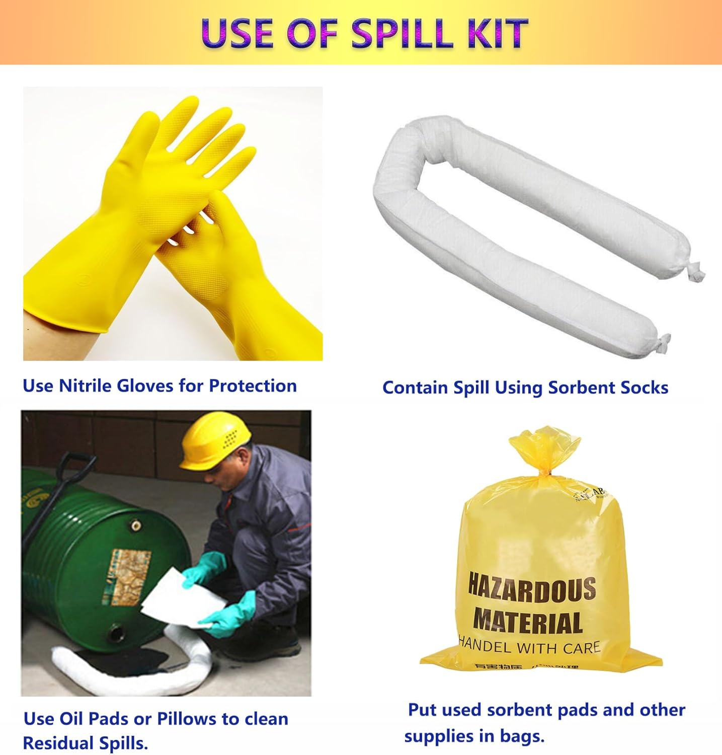 XIFENG Oil-Only Spill Kit Absorbing Spills Oil Absorbent Pads Oil Absorbent Socks Pillows 11.6 Gallon of Oils Petroleum Products for Industrial Automotive Vehicle Aid Spills (Color:only Oil)