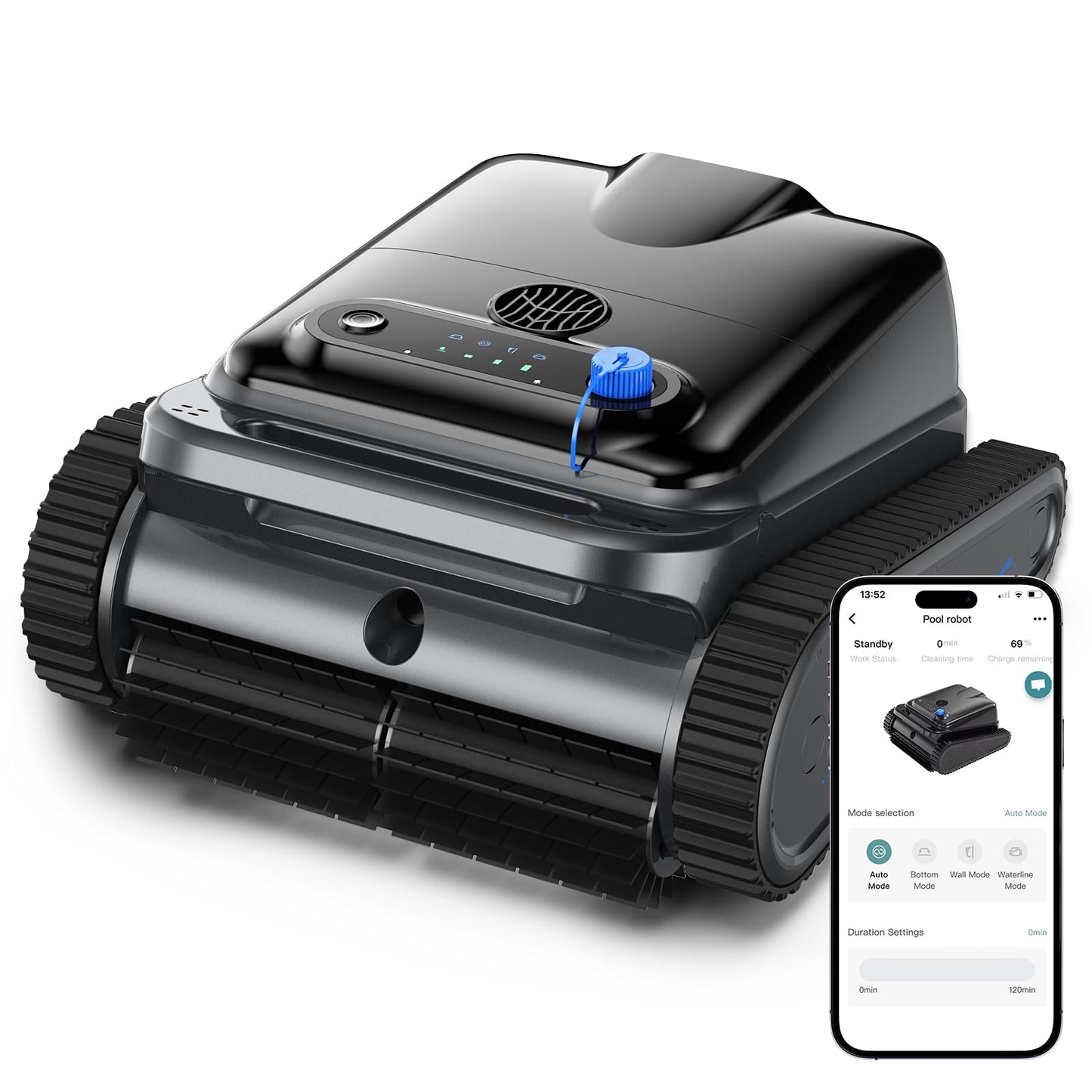 OUCAXIA Y50P Robotic Pool Vacuum, Upgraded Motor, Powerful Wall-Climbing with Scrubber Brushes, Smart Path Navigation, Cordless Pool Vacuum for Inground Pools Floor/Wall/Waterline/All Cover Cleaning