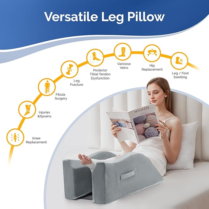 Dreamer Car Leg Elevation Pillow for After Surgery, Injury, or Rest, Ankle Fixation Leg Pillow, Supportive Memory Foam Wedge Pillow for Legs Pain Relief with Anti-Slip Base & 3 Handles