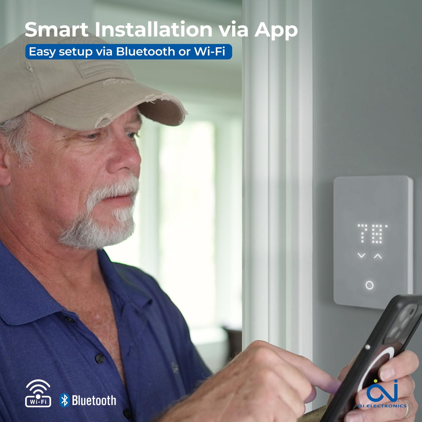 OJ Microline UWG5 LED Smart Heated Floor Thermostat - WiFi & Touchscreen - 120/240v - Programmable with Voice Control - Radiant Floor Heating Thermostat with GFCI & Flooring Sensor