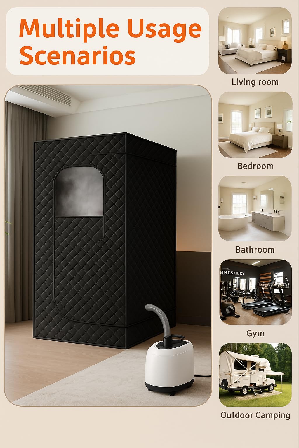 HOSOUTION Upgraded Sauna Box, Portable 2 Person Sauna for Home, Infrared Sauna for Relaxation, Portable Sauna with 2 Upgraded 3L 1200W Steamer, Folding Chair, Black
