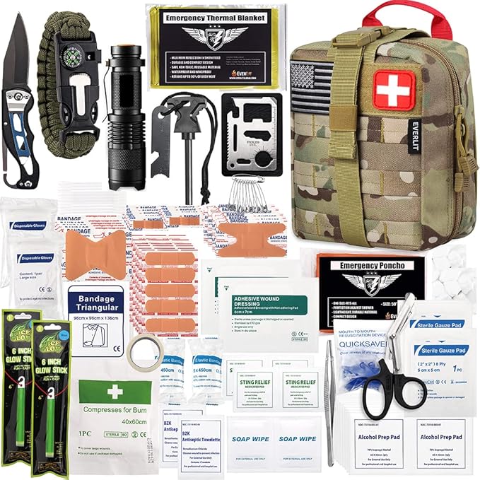 EVERLIT 250 Pieces Survival First Aid Kit IFAK EMT Molle Pouch Survival Kit Outdoor Gear Emergency Kits Trauma Bag for Cam...