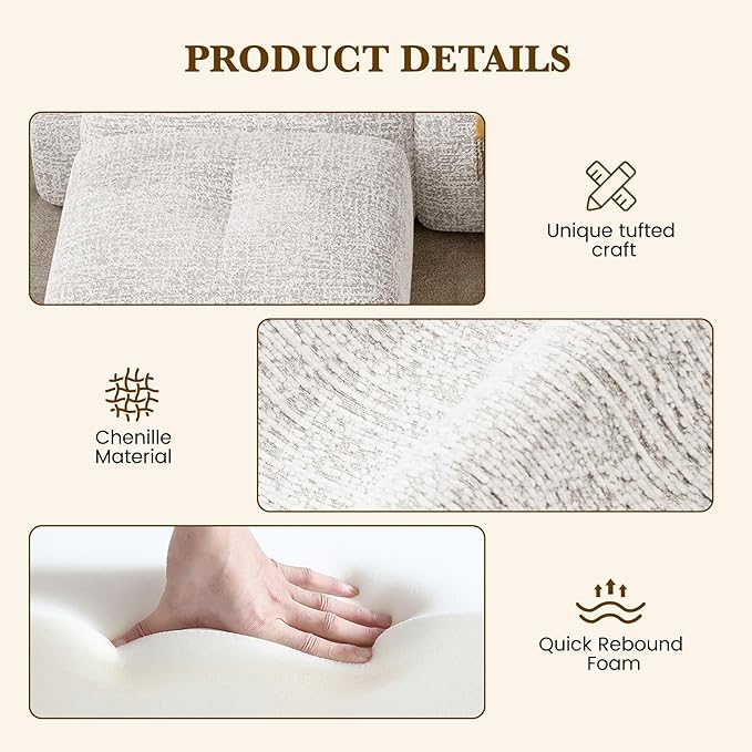 158" U Shaped Convertible Modular Couch, Cloud Couch Sectional with Ottoman, 6-Seater Chenille Boneless Couches for Living Room, Apartment, No Assembly, Beige 1PCS