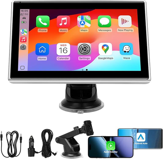 7" Portable Wireless CarPlay Screen for Car – Apple CarPlay & Android Auto, HD Touch Screen Car Stereo, Bluetooth, GPS Nav...