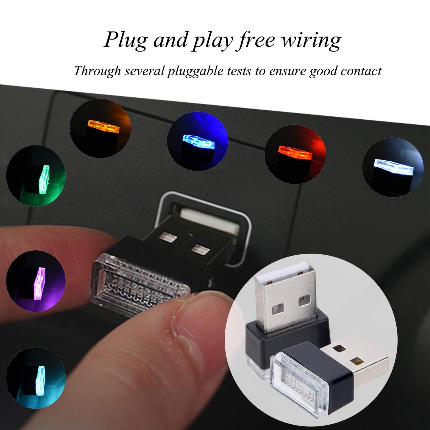 Febrytold 4Pcs Ice Blue Usb Car Interior Atmosphere Lamps, Universal Mini Led Usb Lights For Car Decoration, Lighting