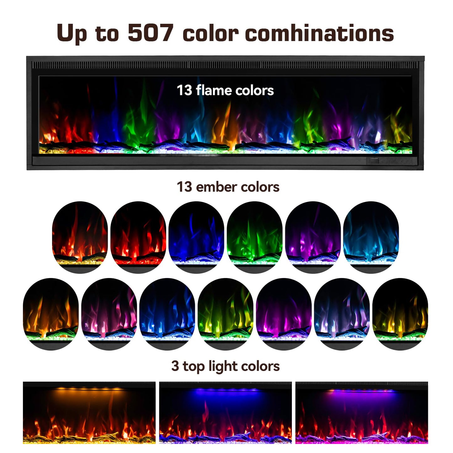 Kukoofyer 40" Electric Fireplace, Ultra-Narrow Bezel Recessed & Wall Mounted Fireplace Heater, Adjustable Color Flame, Linear Fireplace, Timer, Touch Screen, Remote Control, Log & Crystal, 750/1500W