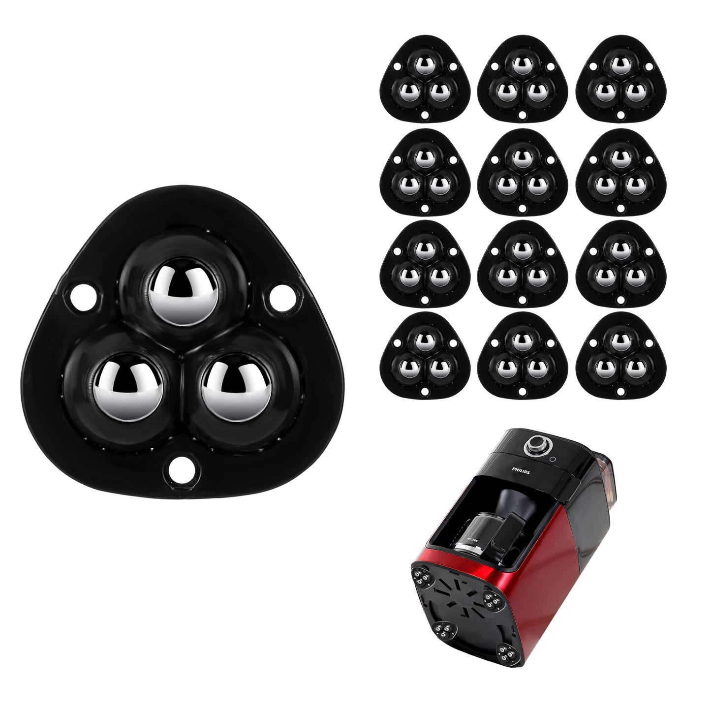 12 PCS Small Appliance Caster Wheels Sticky Swivel Sliders Mini Self Adhesive Wheels for Stand Mixers, Coffee Makers, Air Fryers, Appliance Rollers for Kitchen Appliances Countertop (Black)