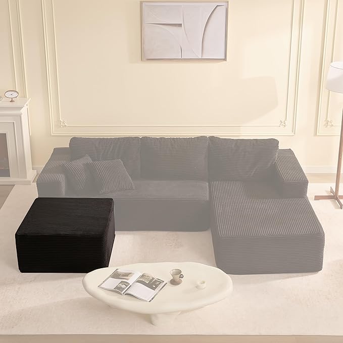 Afuson Cozy Square Ottoman, Comfortable Seating, No Assembly Required, Black