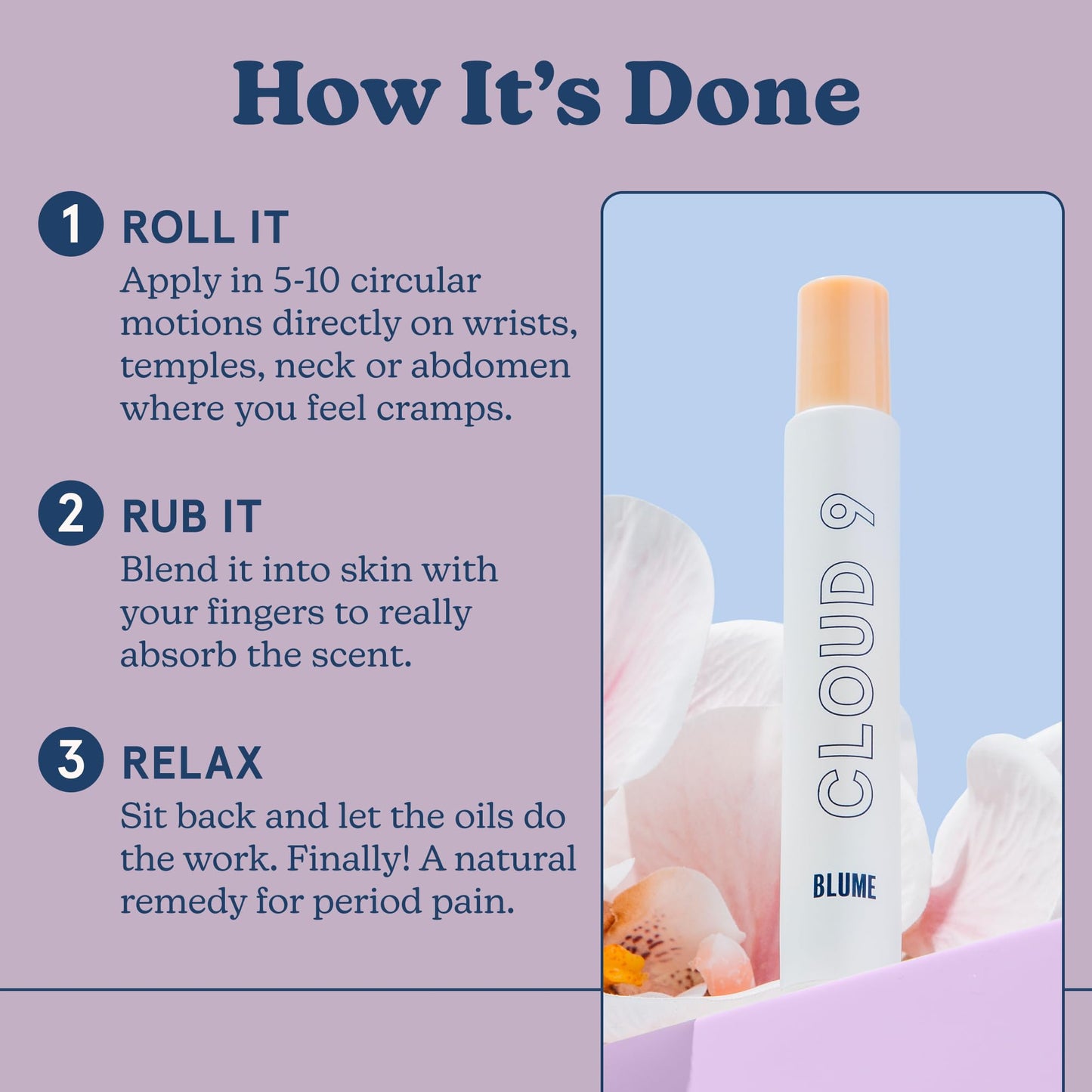 Blume Cloud 9 Cramp Relief Oil - Essential Oil Roller for Period Relief, Cramps, Cravings & Bloating - Infused with Clary Sage,
