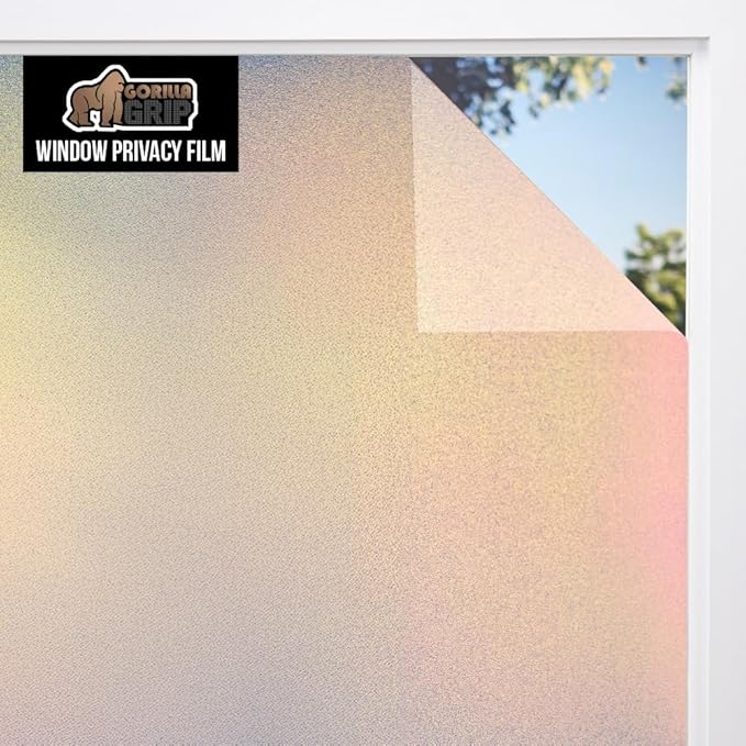 Gorilla Guard Two Way Sun Blocking Window Privacy Film, Strong Static Clings to Glass Windows, Peel and Stick, Removable No Residue Stickers, Decorative Bathroom Door Coverings 11.8" x 78.7”, Rainbow