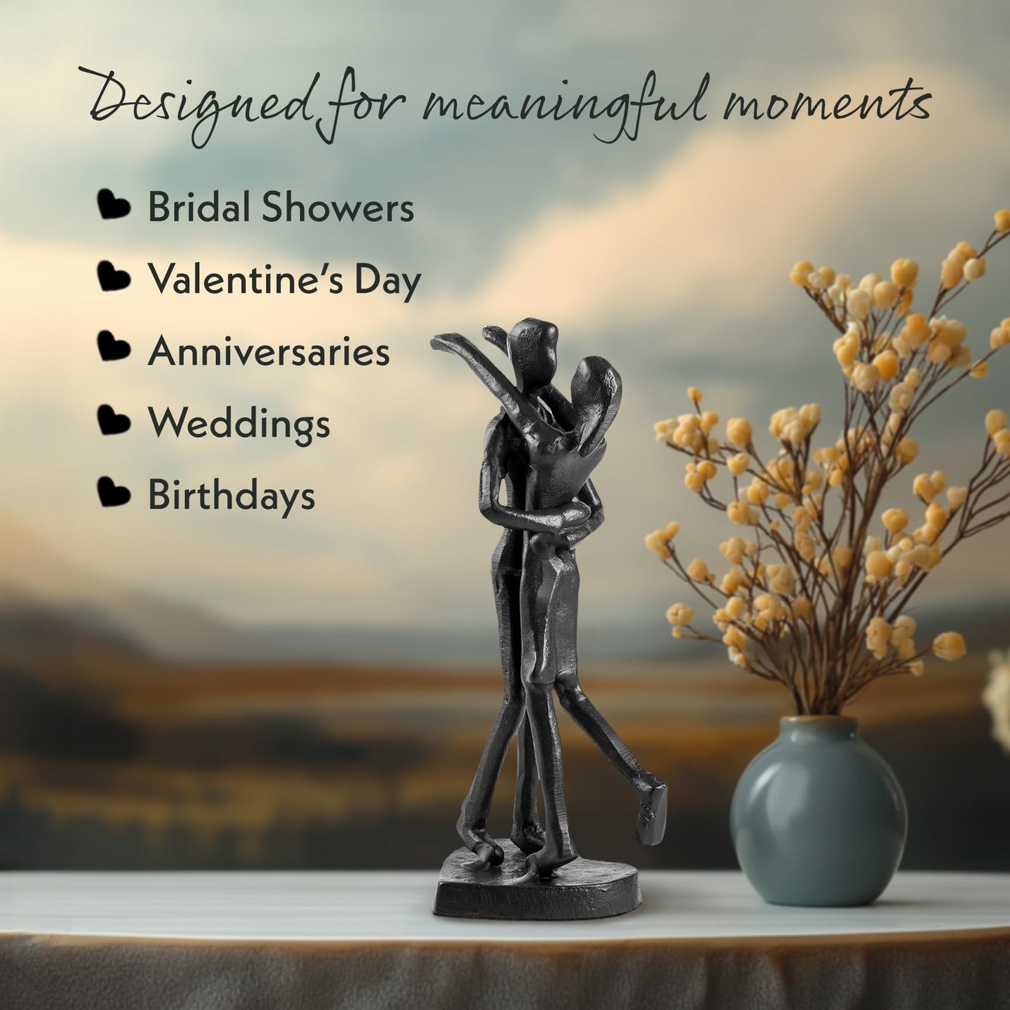 SENNESY 6th Anniversary Iron Sculpture Gift – Romantic Couple Statue for Her, Handcrafted Black Metal Decor – Wedding, Valentine’s, Birthday Keepsake – Includes Card