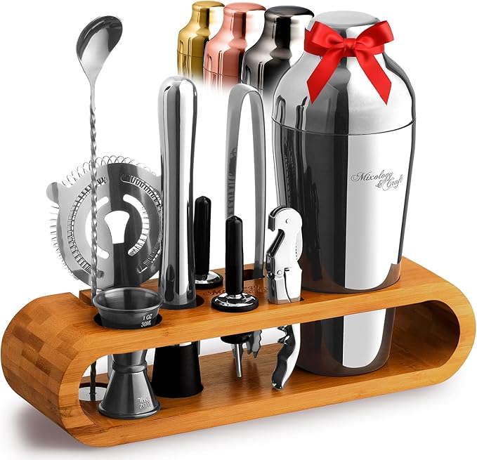 Mixology & Craft Cocktail Shaker Set with Bamboo Stand - Professional 10-Piece Bartender Kit - Complete Bar Set & Cocktail...