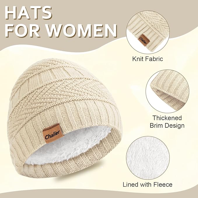 Winter Hats for Women Beanie Hat Warm Thick Knit Skull Cap Hat and Scarf Gloves Sets