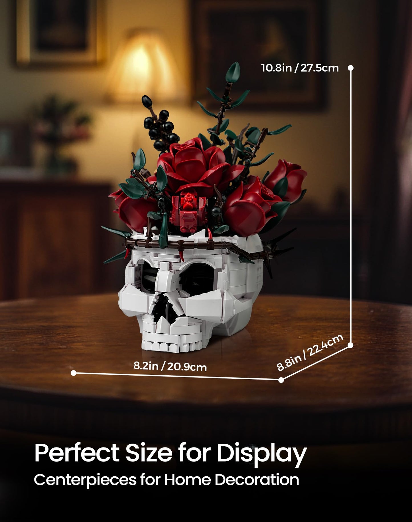 Skull Rose Bouquet Building Set, Compatible with Lego Flowers for Adult - Halloween Gothic Horror Skeleton Plant Pot Home Decor - Artificial Flower Botanical Collection Gifts, IA11008