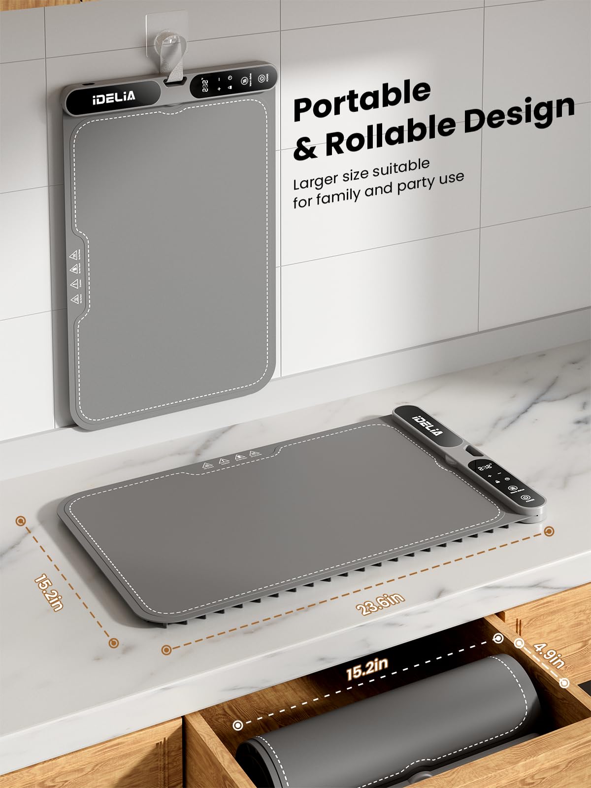 Food Warming Mat Electric Heating - Portable Silicone Warming Tray with 7 Temperature Settings and 8 Hours Timer for Party Buffet Home Travel Kitchen (23.6"x15",Gray)