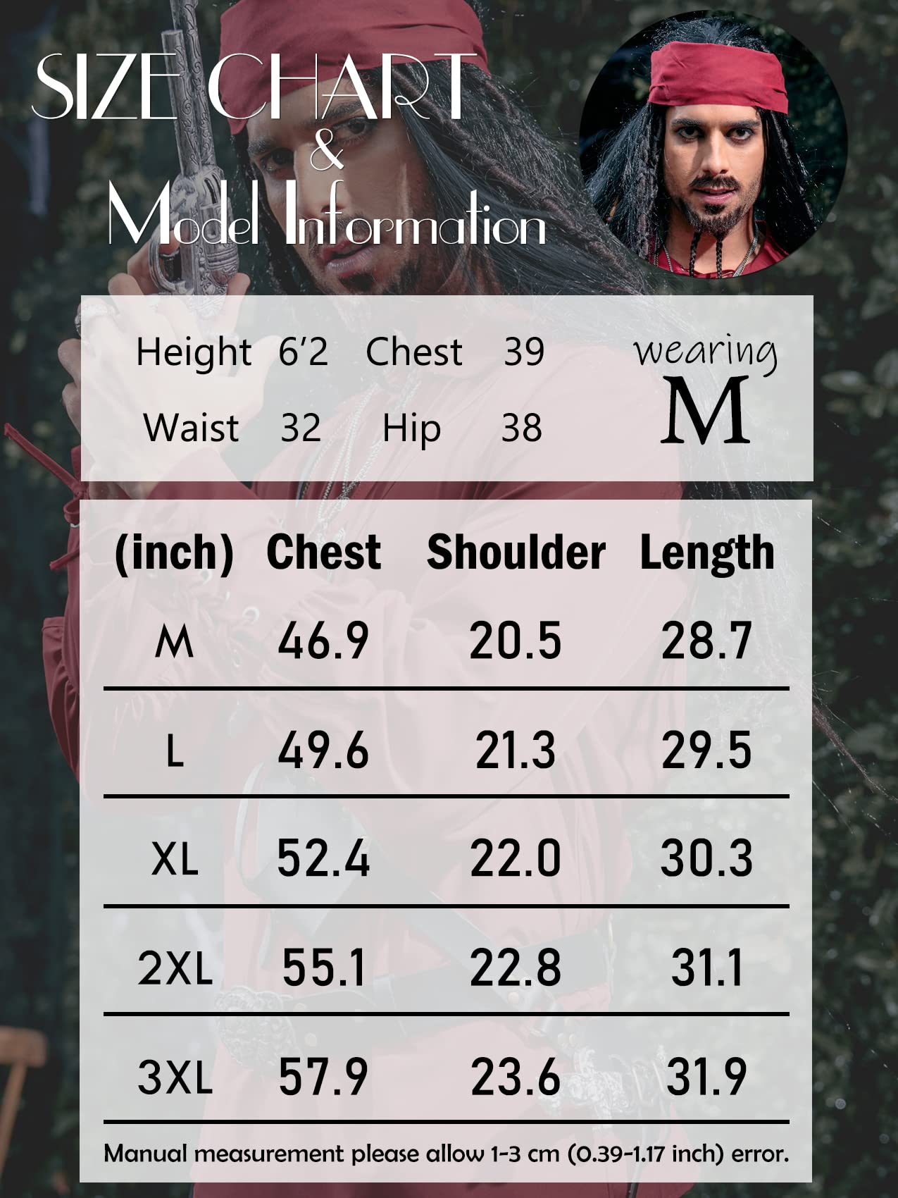 Karlywindow Mens Medieval Pirate Shirts Lace Up Scottish Mercenary Halloween Costume Shirt Tops Black
