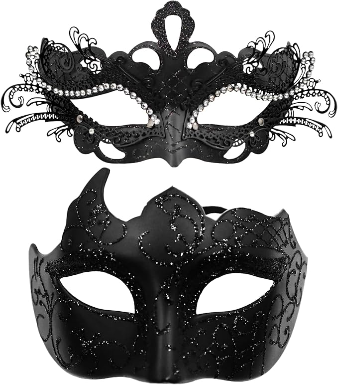 OIDEA Masquerade Mask Couples Set: Rhinestones Metal Cosplay Venetian Party Mask Halloween Costume Mardi Gras