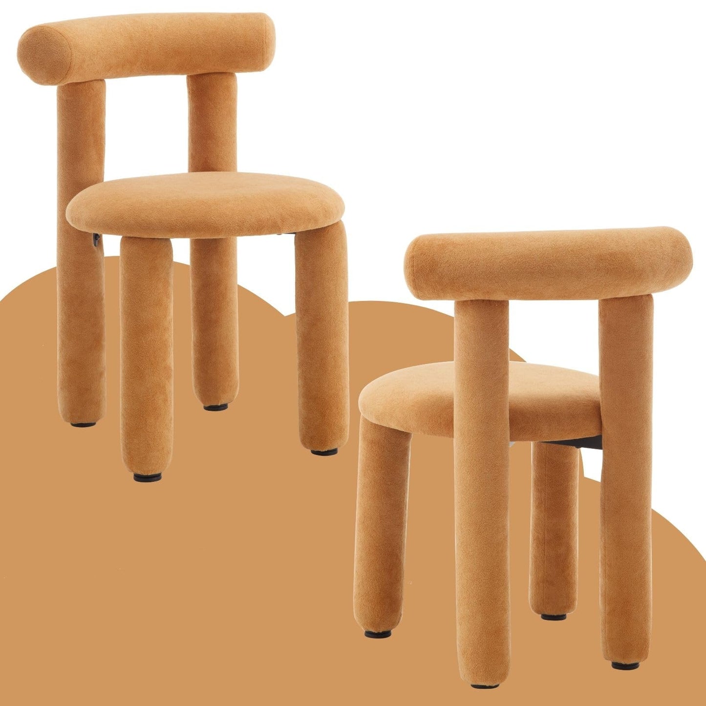 ROCITY Boucle Dining Chairs Set of 2 Armless Sherpa Kitchen Chairs Small Modern Barrel Dining Room Chairs Upholstered Cute Side Chairs Orange Yellow