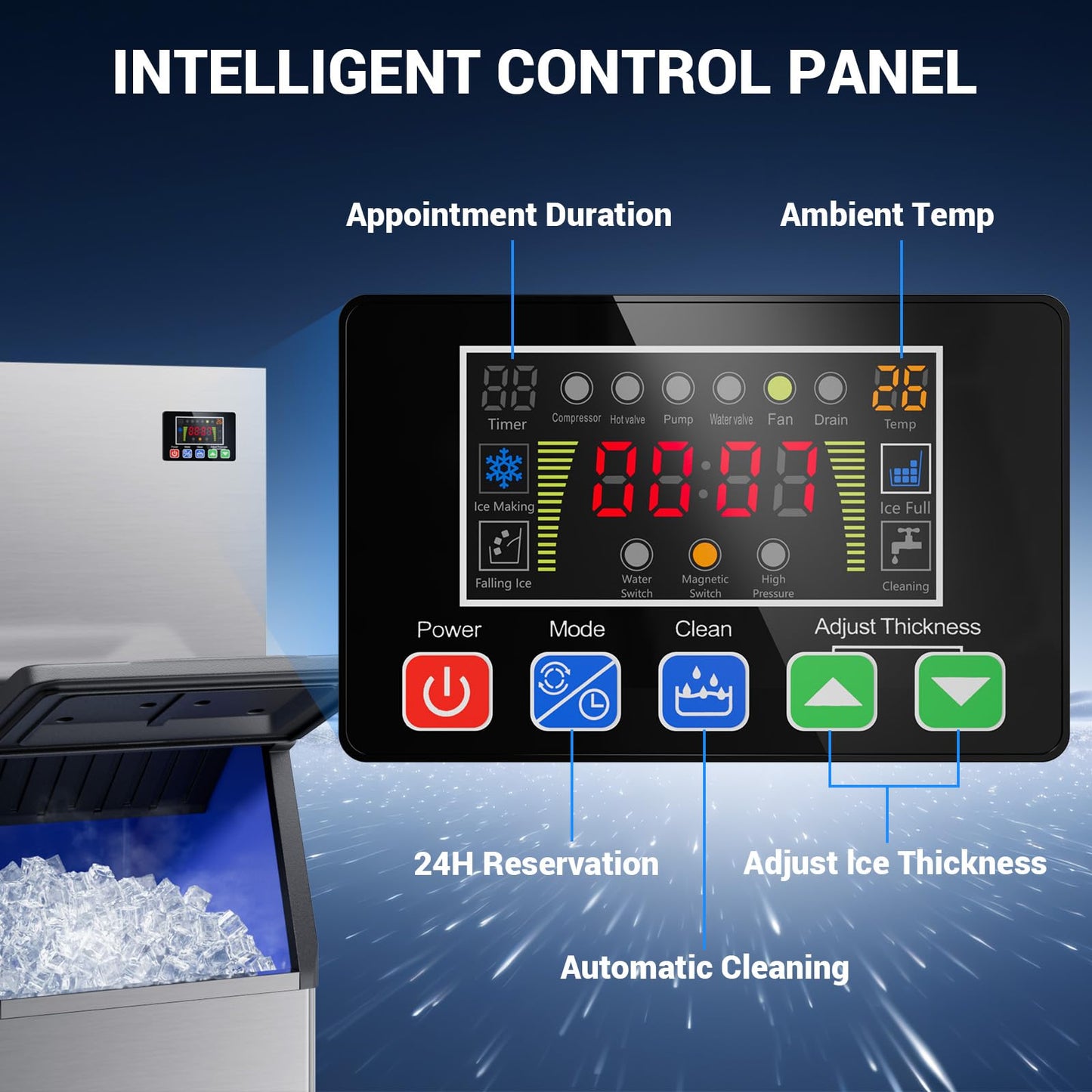 Commercial Ice Maker 500 LBS/24h,132 Ice Cubes Ready in 5-15 min with 400 LBS Storage Bin, Self-Cleaning Stainless Steel Industrial Ice Machine Perfect for Bar Restaurant Cafe
