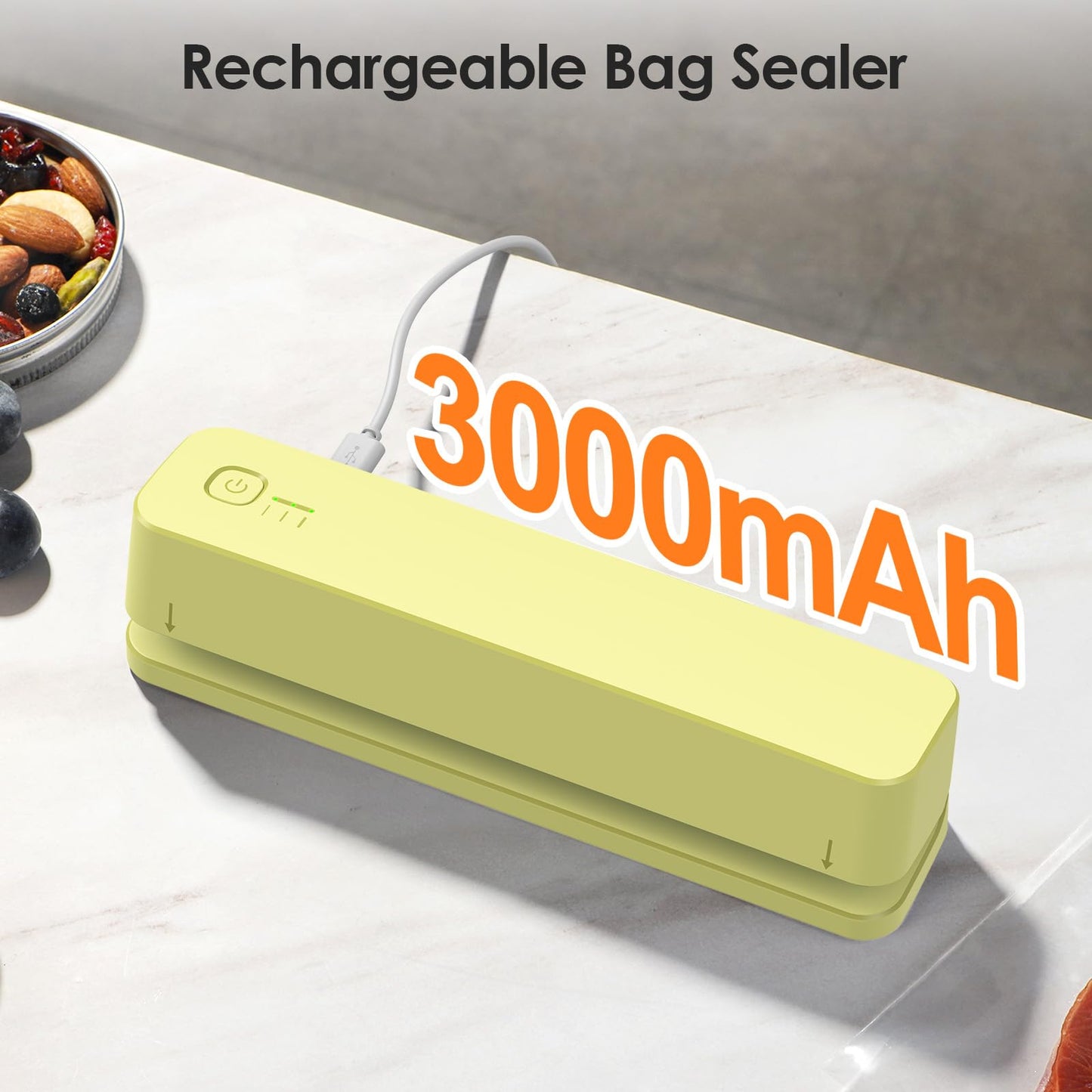 FEPPO Bag Sealer, 3000mAh Rechargeable Mini Bag Sealer with 6.2" Heating Strip, Heat Seal Portable 3 Adjustable Gears Quick Heat Sealer for Chips Snacks Candies Bags Food Storage