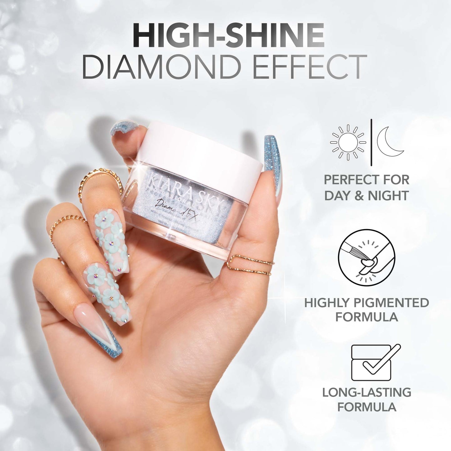 Kiara Sky Diamond FX Acrylic - Reflective Glitter Acrylic Powder For Nails - Queen B (AFX02)