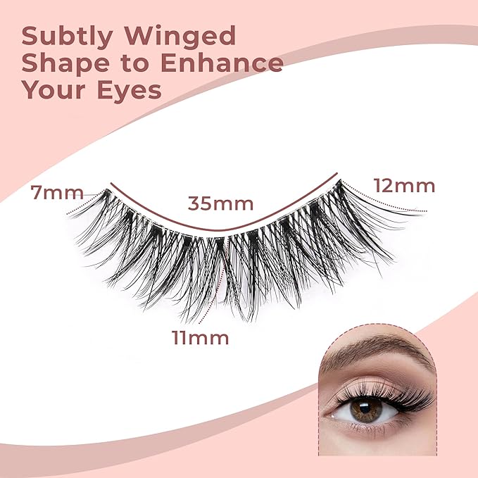 Cat Eye Lashes – Natural Wispy False Eyelashes with Clear Band, Reusable Fake Eyelash Strip Lashes for Daily Wear, 7 Pairs Natural Look