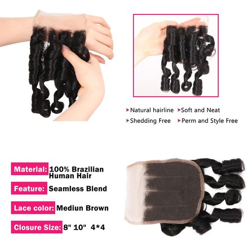 ManeMajesty 12A Real Brazilian Curly Human Hair Bundles 3 Pcs 12 Inch Bundle with 4x4 Lace Closure 100% Unprocessed Brazilian Virgin Human Hair Vogue Curly Extensions for Black Women Natural Color